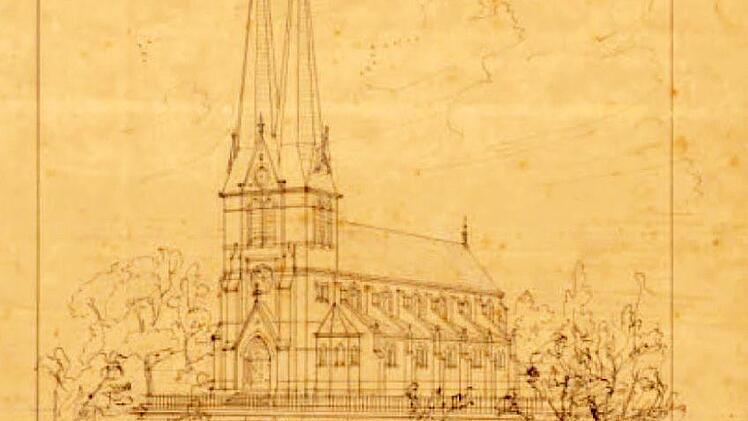 Die erste Entwurfszeichnung für die Stadtpfarrkirche "Unsere Liebe Frau" von Architekt Bruno Specht. Repro: Sonny Adam