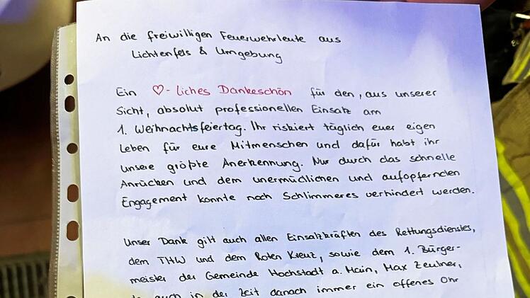 Lichtenfels: Familie verlor bei Brand alles - jetzt erhielt die Feuerwehr bewegenden Brief