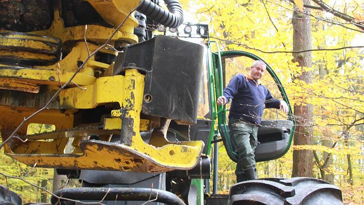 Stadtförster Alexander Maunz erklärt, warum ein Rundumschlag dem Wald neue Kraft verleiht und warum Kroatien für den Kissinger "Wald der Zukunft" Vorbild sein kann. Foto: Carmen Schmitt