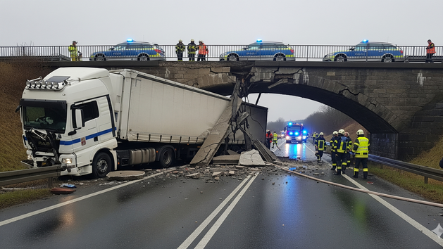 Lkw kollidiert mit Brücke