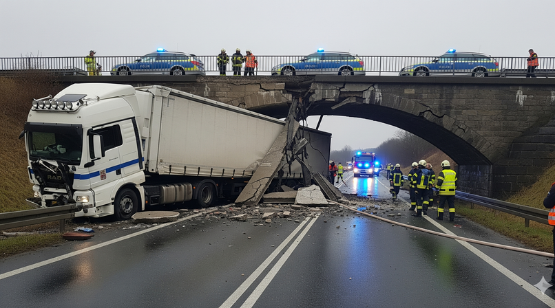 Lkw kollidiert mit Brücke