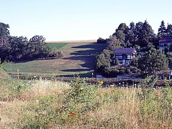 Hinter dem Bewuchs auf dem Hügel ist zwischen Falkendorf und Lenkershof ein Teil des neuen Solarparks geplant. Der weitere Teil soll dann weiter nördlich in Richtung des Weisendorfer Ortsteils Buch entstehen.  Foto: Richard Sänger