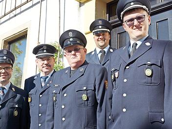 Stefan Fuchs, Günter Fuchs (Kommandant Hohengüßbach), Markus Weinkamm, Jürgen Hümmer (stellv. Kommandant Breitengüßbach), Michael Senger (Kommandant Sassendorf) Foto: Michel